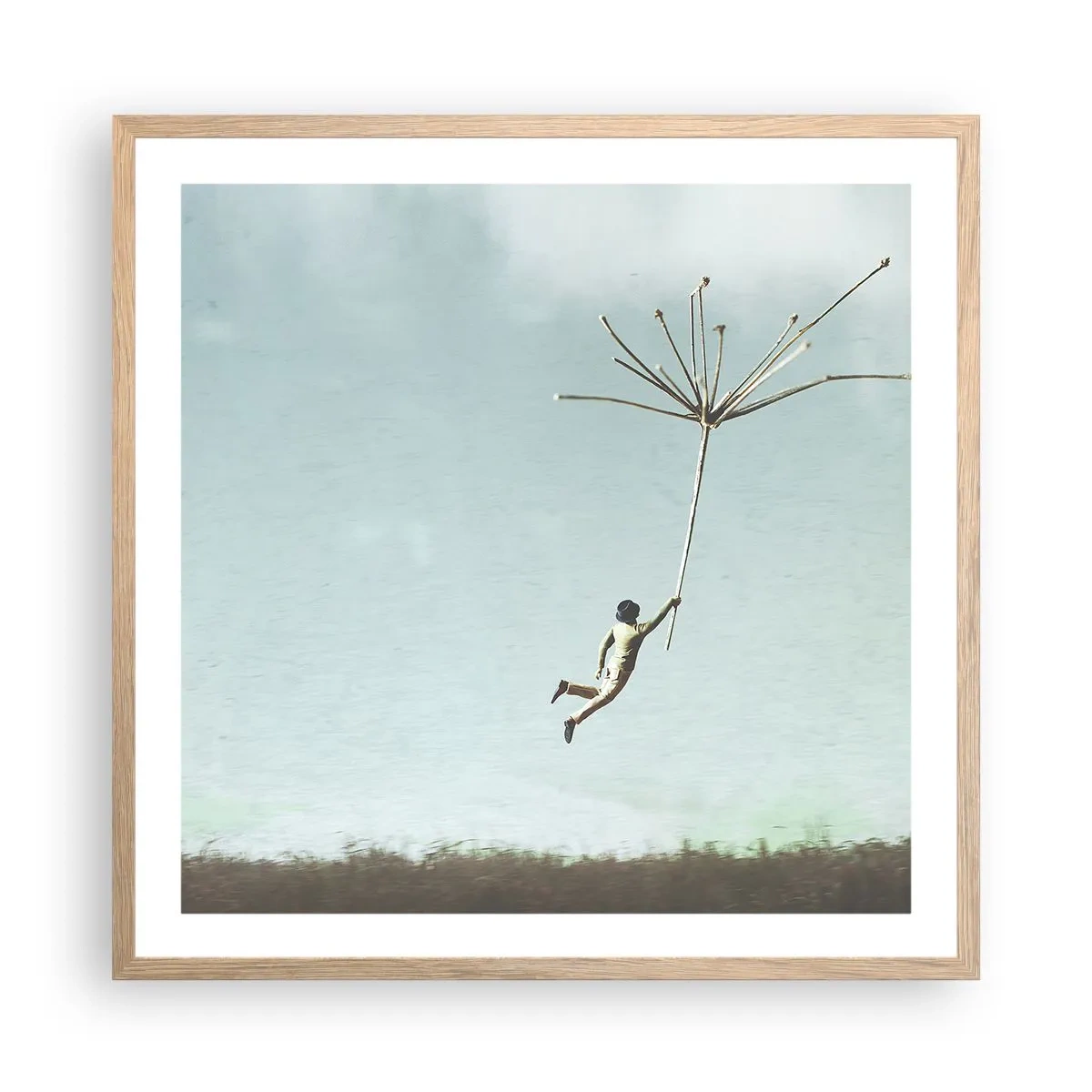 Pôster com moldura de carvalho claro - Papagaios, balões, vento - 60x60 cm