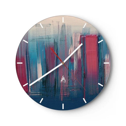 Relógio de parede - Relógio em vidro - Listras verticais de azul e vermelho em estilo artístico - 30x30cm - Composição vertical em azul e vermelho - Decoração de parede moderna para a sala de estar, cozinha e quarto ARTTOR
