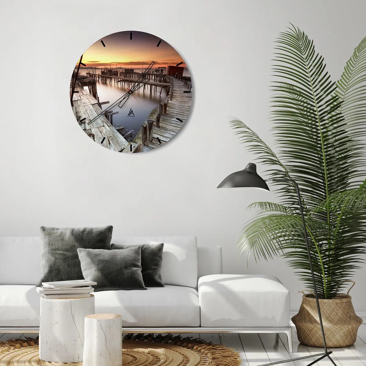 Relógio de parede - Relógio em vidro - Píer pitoresco ao pôr do sol - 30x30cm - Turismo autêntico, não fictício - Decoração de parede moderna para a sala de estar, cozinha e quarto ARTTOR
