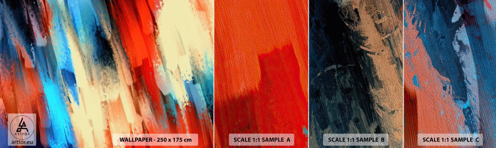 Amostra de papel de parede Premium Sand - Cascata de cores - Abstração, Pedaço, Padrão Moderno - 100x30 cm