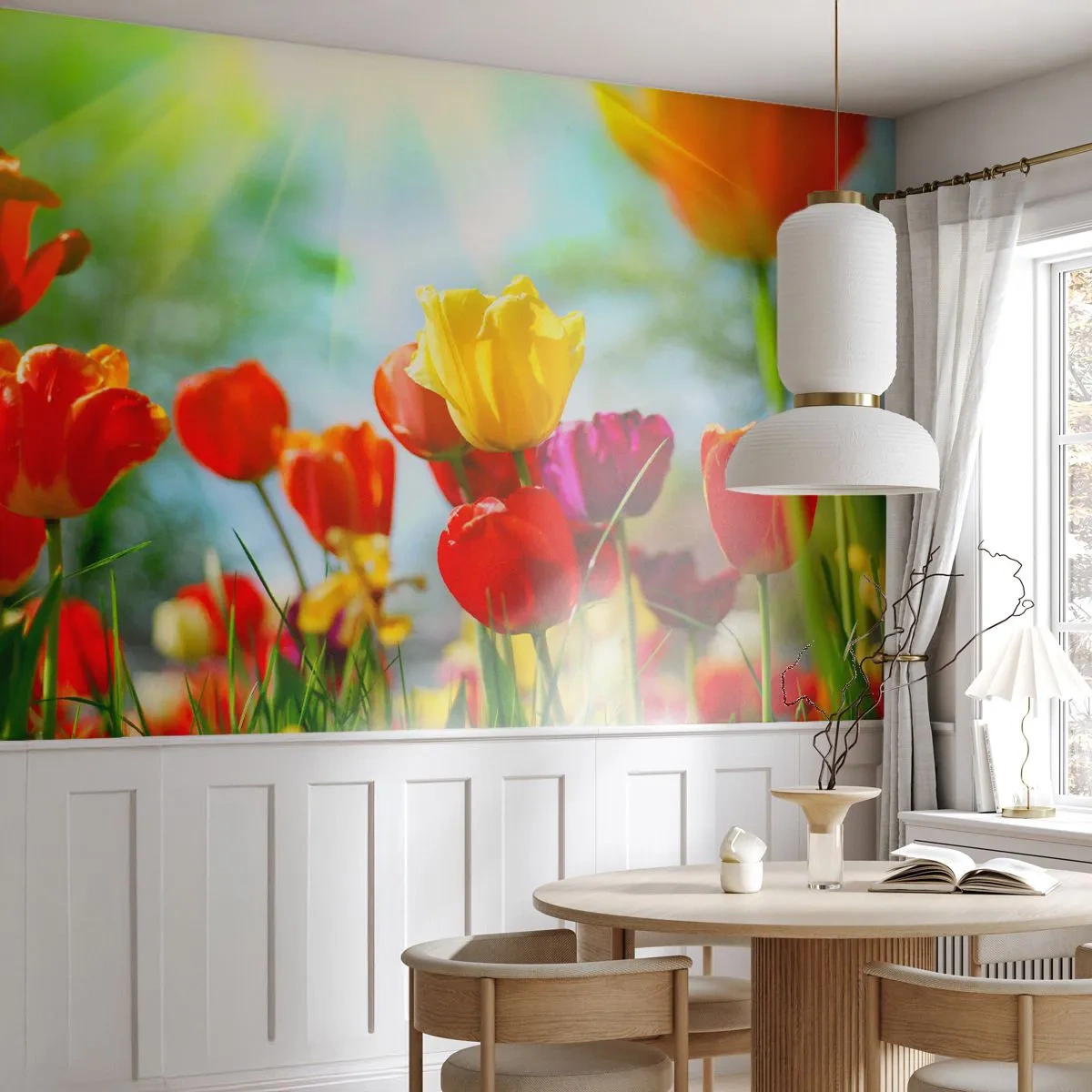 Papel de Parede Premium Sand - Todas as cores do sol - Tulipas, Flores, Prado - 100x70 cm