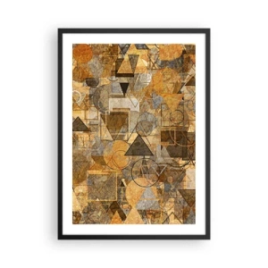 Pôster com moldura preta - Composição geométrica abstrata dourada - 50x70cm - O mundo em forma - Decoração de parede moderna para a sala de estar e quarto ARTTOR