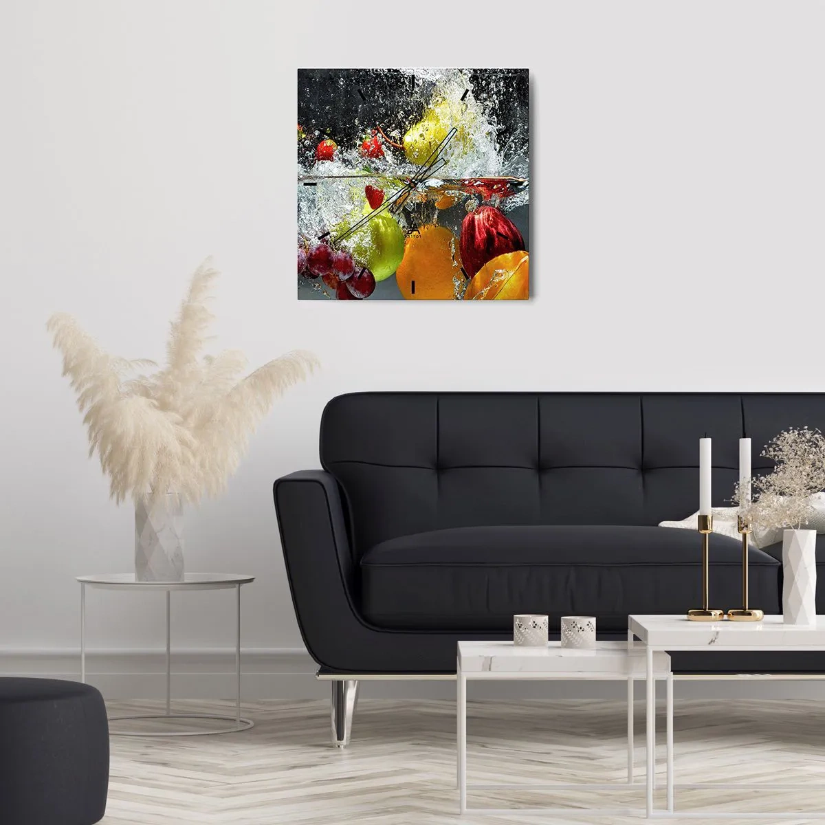 Relógio de parede - Relógio em vidro - Refresco de frutas - 30x30 cm