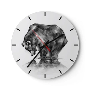 Relógio de parede - Relógio em vidro - Desenho em preto e branco de um urso na água - 30x30cm - É bom ver alguém próximo - Decoração de parede moderna para a sala de estar, cozinha e quarto ARTTOR