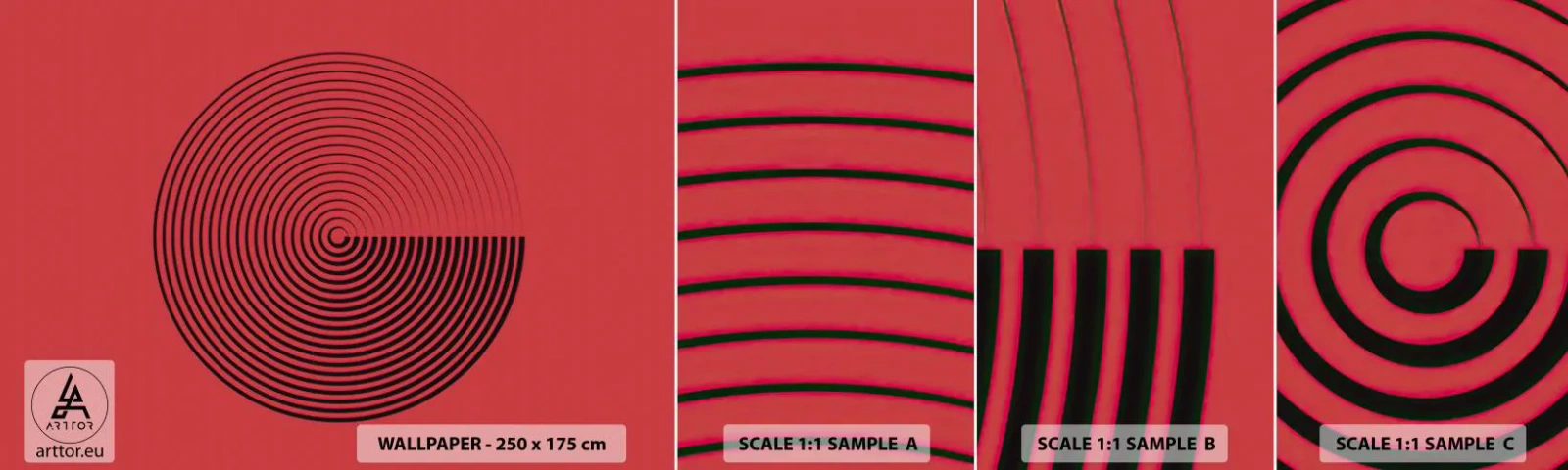 Amostra de papel de parede autocolante Deluxe Sticker - Movimento circular - Minimalismo, Roda, Linhas - 100x30 cm