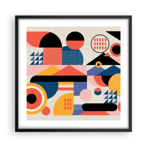 Pôster com moldura preta - Composição: brincar - 50x50 cm