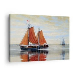 Quadro em tela - Veleiros de dois mastros em águas calmas - 70x50cm - A velejar, marujo… - Decoração de parede moderna para a sala de estar e quarto ARTTOR