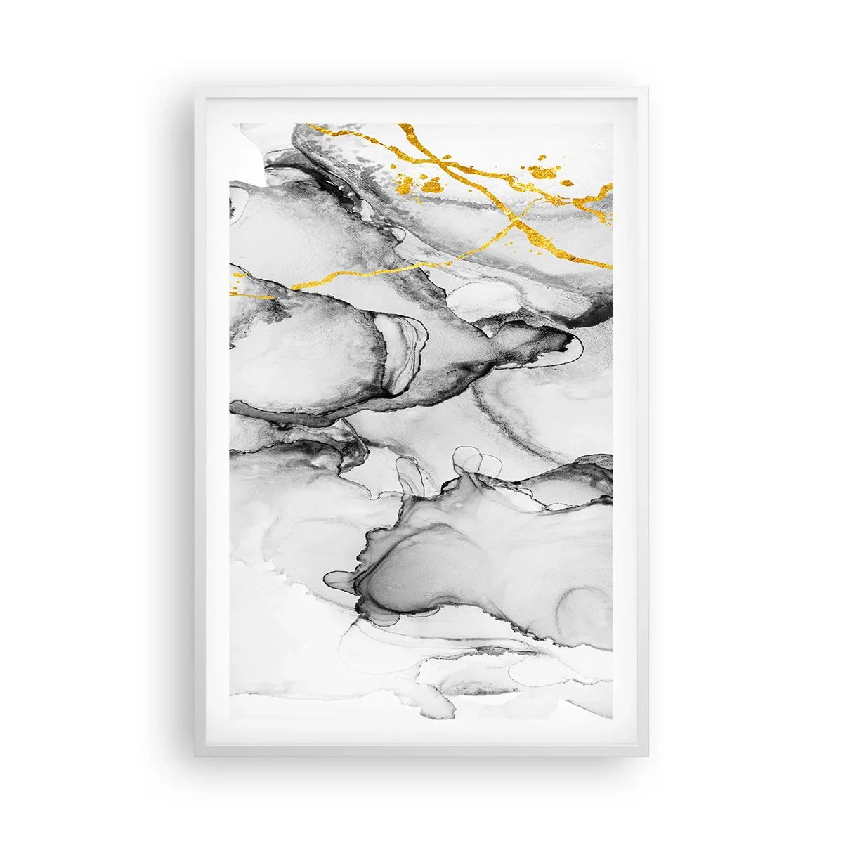 Pôster em moldura branca - Composição dourada - 61x91 cm