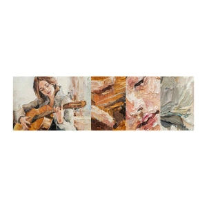 Amostra de papel de parede autocolante Deluxe Sticker - Concerto de violão e coração de rapariga - Guitarra, Música, Garota - 100x30 cm