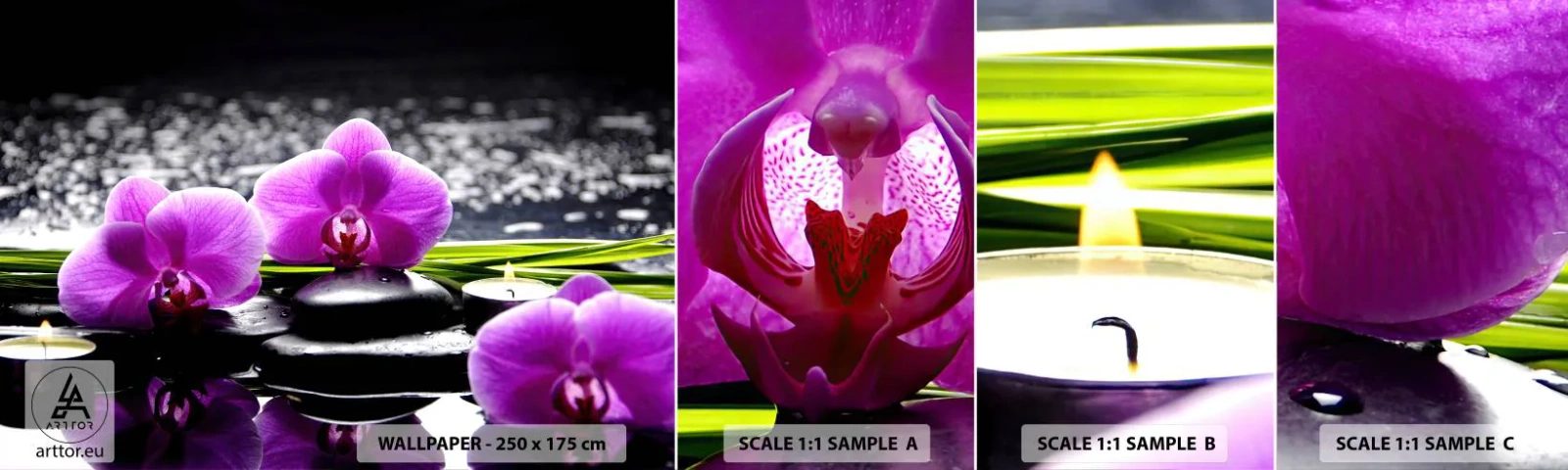 Amostra de papel de parede autocolante Deluxe Sticker - Afogar-se na paz e sossego - Flores, Orquídea, Orquídea - 100x30 cm