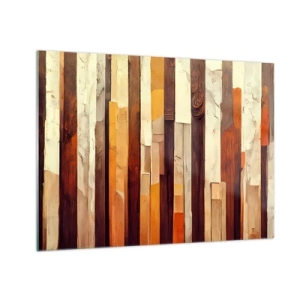 Quadro em vidro - Uma composição de listras verticais em tons de madeira e bege - 70x50cm - Hino das árvores da floresta - Decoração de parede moderna para a sala de estar e quarto ARTTOR