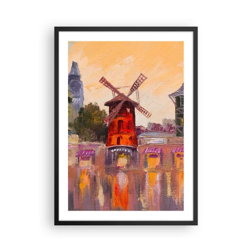 Pôster com moldura preta - Uma interpretação pictórica do famoso moinho de vento tendo como pano de fundo a cidade - 50x70cm - Ícones parisienses – Moulin Rouge - Decoração de parede moderna para a sala de estar e quarto ARTTOR