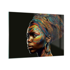 Quadro em vidro - Retrato de uma mulher com pintura colorida e turbante - 70x50cm - Rainha africana - Decoração de parede moderna para a sala de estar e quarto ARTTOR