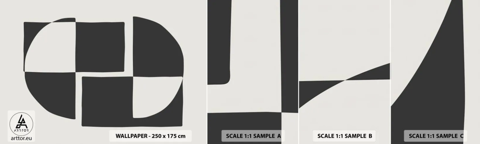 Amostra de papel de parede autocolante Deluxe Sticker - Antítese – síntese - Abstração, Pedaço, Preto e branco - 100x30 cm