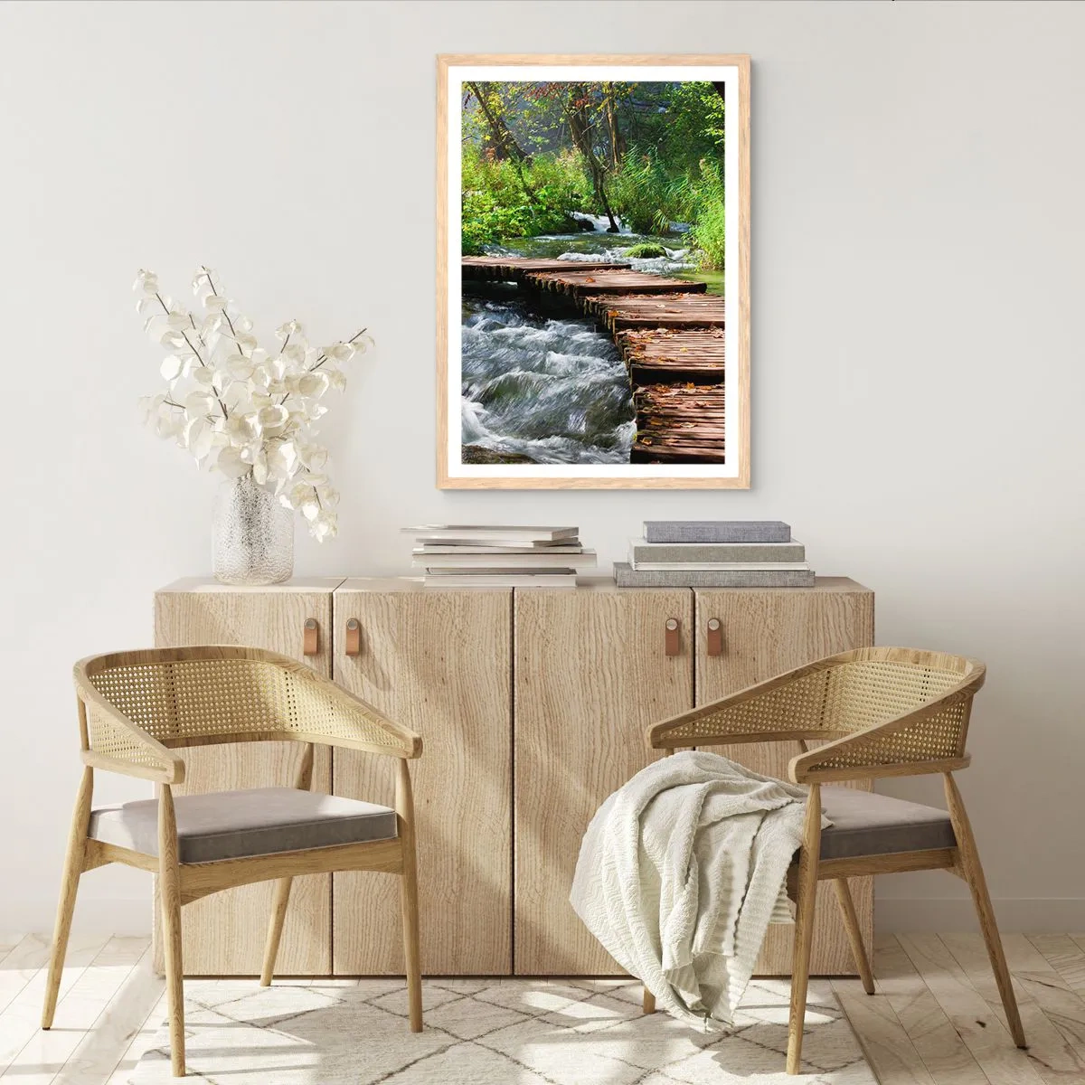 Pôster com moldura de carvalho claro - Sobre a cascata espumosa - 61x91 cm
