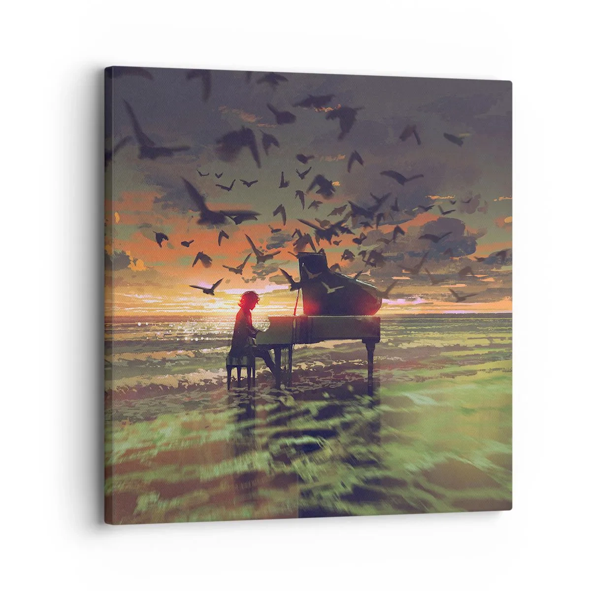 Quadro em tela - Um concerto de piano e ondas - 30x30 cm