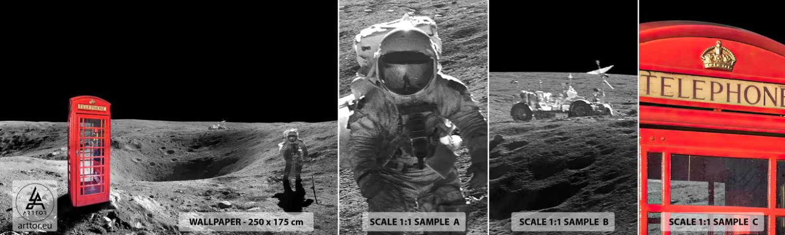 Amostra de papel de parede autocolante Deluxe Sticker - Piada espacial - Abstração, Lua, Astronauta - 100x30 cm