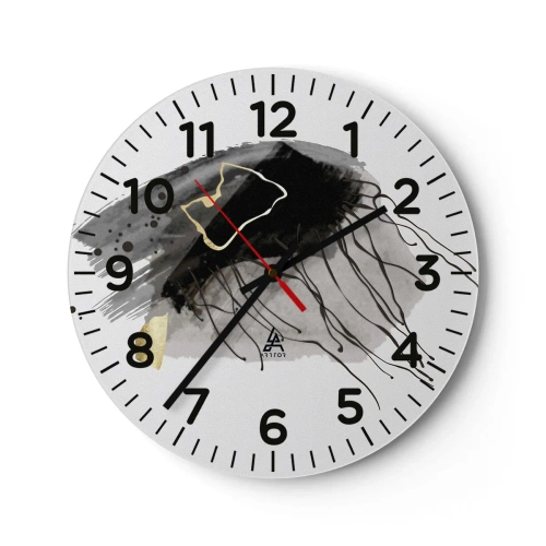 Relógio de parede - Relógio em vidro - A preto e dourado - 40x40 cm