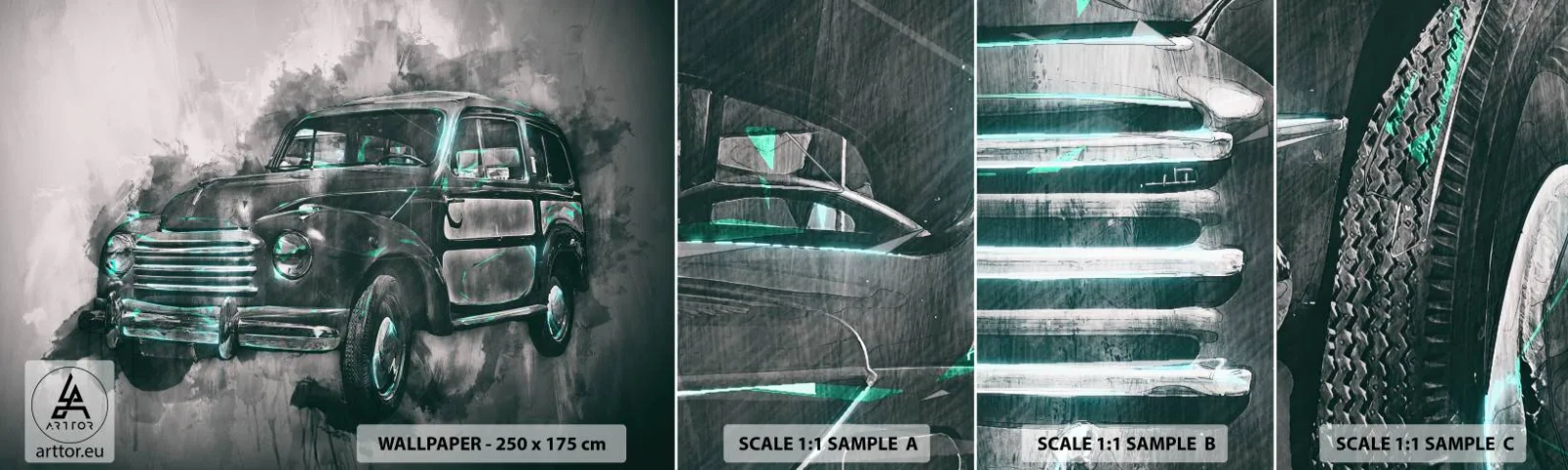 Amostra de papel de parede autocolante Deluxe Sticker - Ancestral respeitável - Carro retrô, Automotivo, Viagem - 100x30 cm