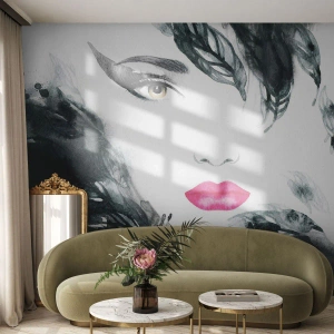 Papel de Parede Premium Sand - Atenção! Femme fatale - Abstração, Rosto de mulher, Retrato de uma mulher - 100x70 cm