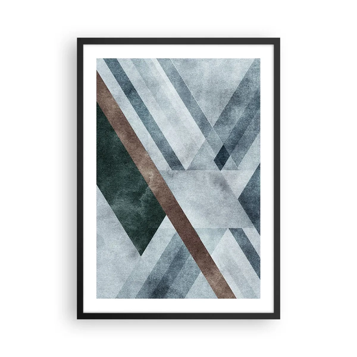 Pôster com moldura preta - Composição geométrica em tons de azul e marrom - 50x70cm - Elegância sofisticada da geometria - Decoração de parede moderna para a sala de estar e quarto ARTTOR