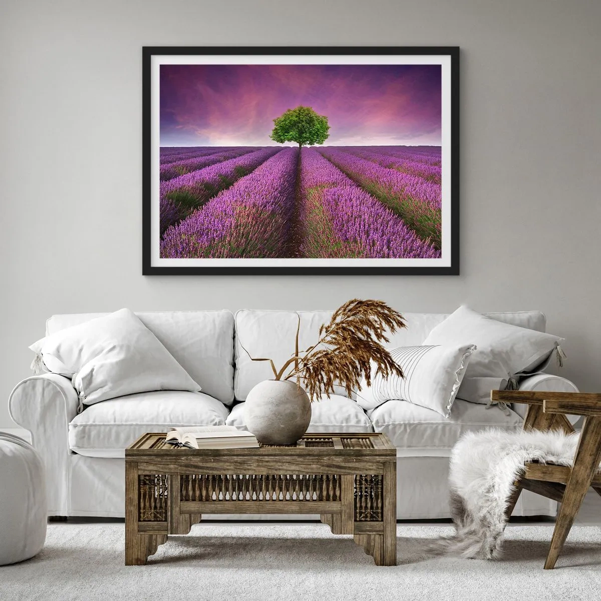 Pôster com moldura preta - Nos campos de lavanda - 50x40 cm