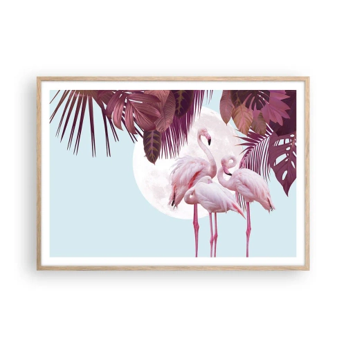 Pôster com moldura de carvalho claro - Três graças de pássaros - 100x70 cm