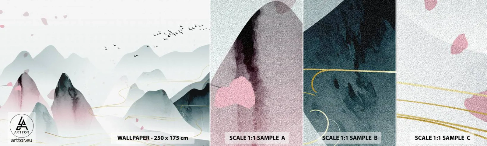 Amostra de papel de parede autocolante Deluxe Sticker - Acima dos picos - Paisagem, Pássaros, Montanhas - 100x30 cm