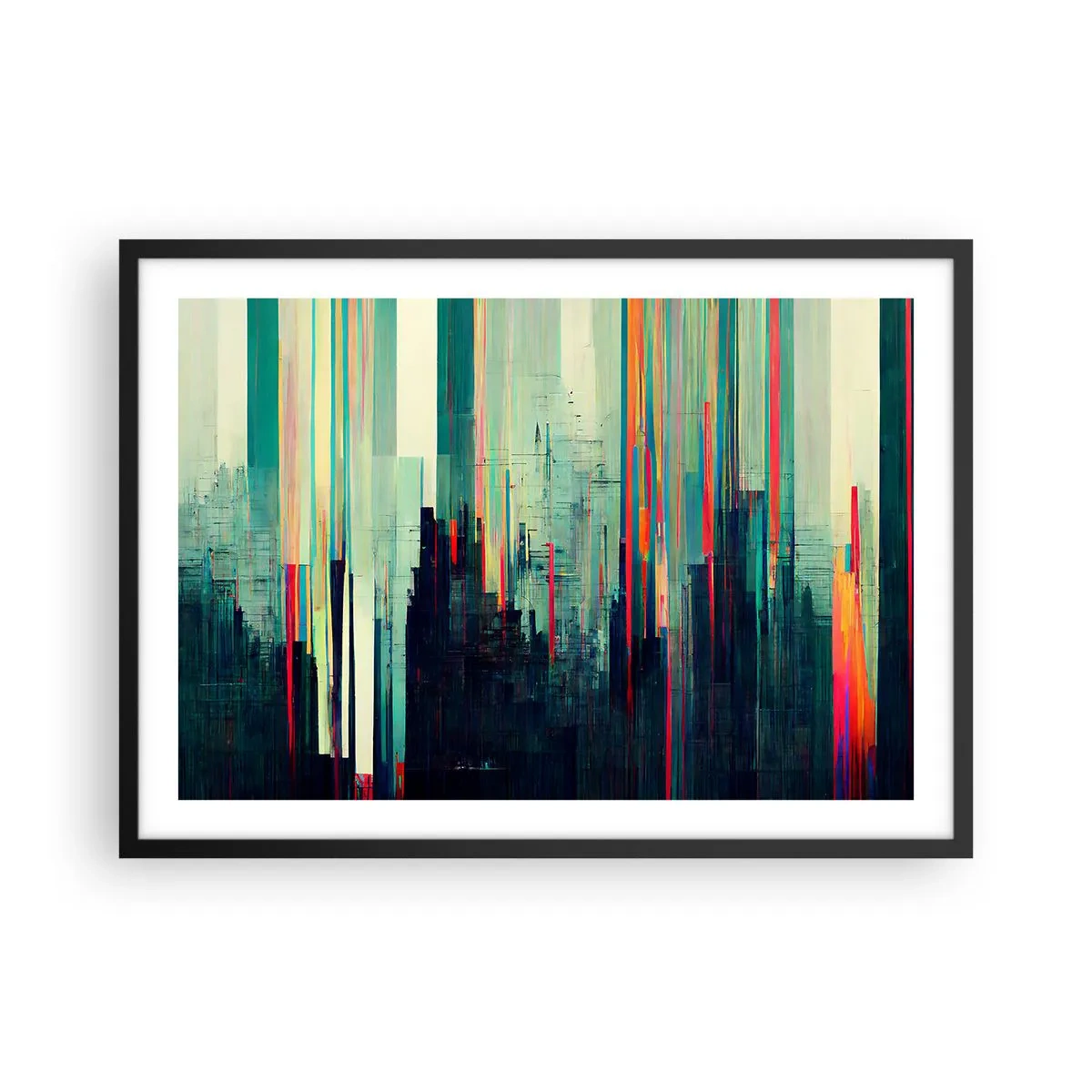 Pôster com moldura preta - Cidade futurista - 70x50 cm