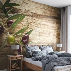 Papel de Parede Premium Canvas - Direto da natureza - Ramo de oliveira, Natureza, Azeitonas - 500x350 cm