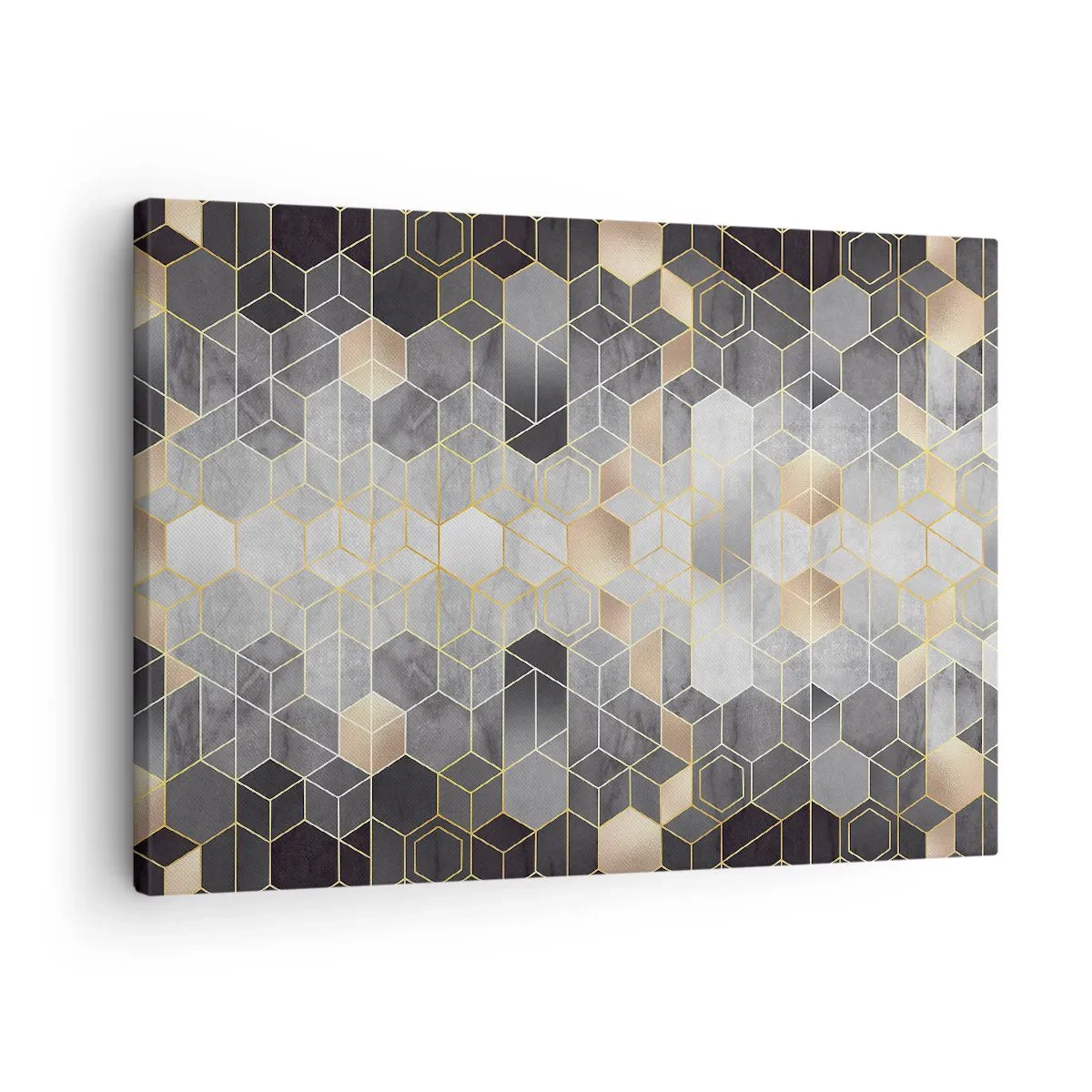 Quadro em tela - Padrão geométrico em tons dourados - 70x50cm - Composição do diamante - Decoração de parede moderna para a sala de estar e quarto ARTTOR