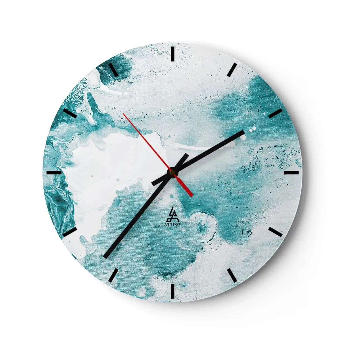 Relógio de parede - Relógio em vidro - Composição abstrata em tons de turquesa e branco - 30x30cm - Inundado em azul - Decoração de parede moderna para a sala de estar, cozinha e quarto ARTTOR