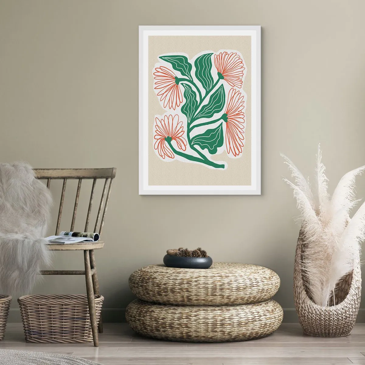 Pôster em moldura branca - Folclórico e moderno - 61x91 cm