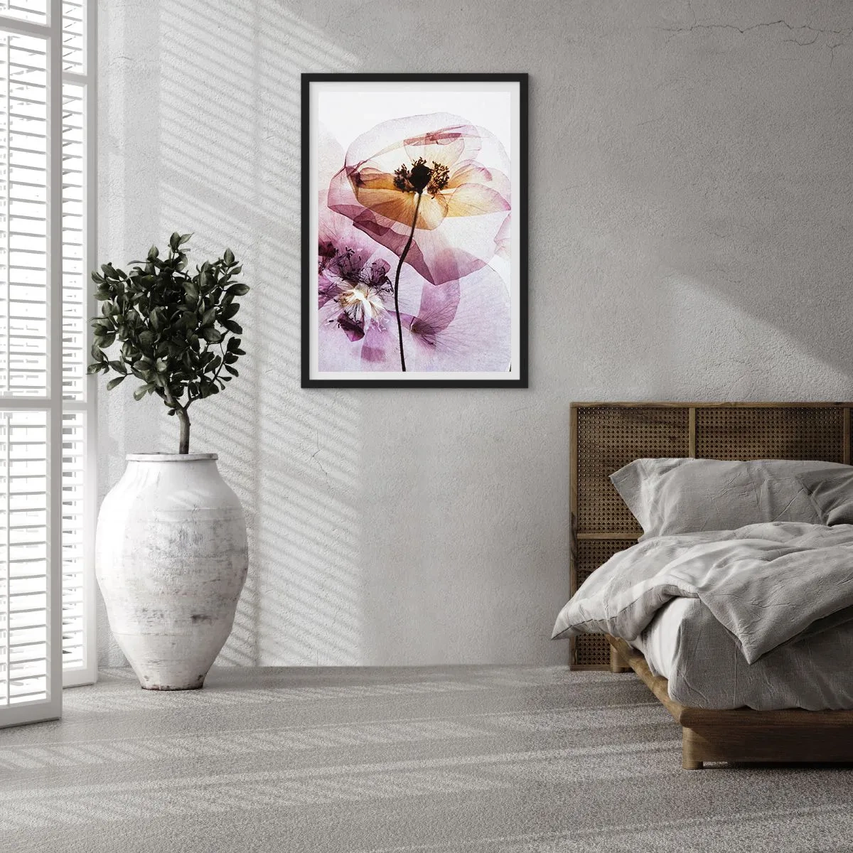 Pôster com moldura preta - Flores transparentes em tons pastéis - 50x70cm - A transparência das flores - Decoração de parede moderna para a sala de estar e quarto ARTTOR