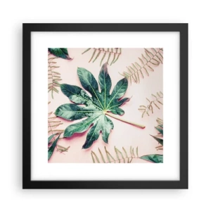 Pôster com moldura preta - Estudo do verde em um fundo rosa - 30x30 cm