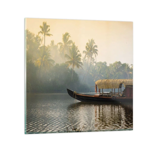 Quadro em vidro - Casa no rio - 40x40 cm