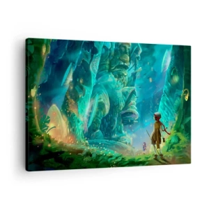 Quadro em tela - Floresta mágica com um personagem explorador - 70x50cm - Do Grande Livro de Contos de Fadas - Decoração de parede moderna para a sala de estar e quarto ARTTOR