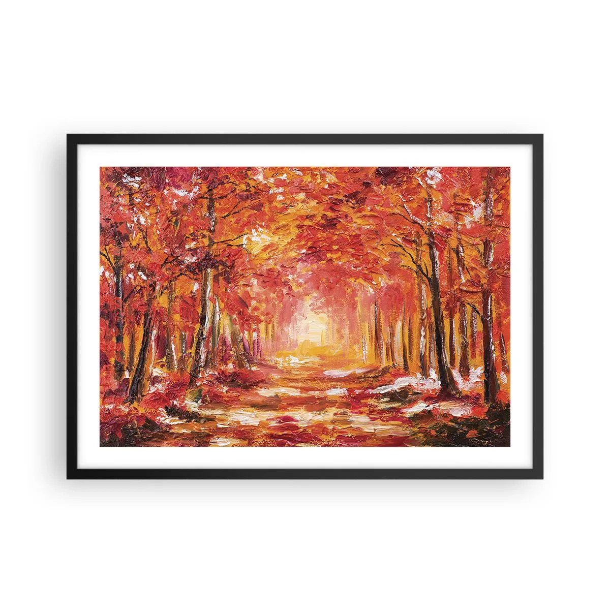 Pôster com moldura preta - Floresta de cobre - 70x50 cm