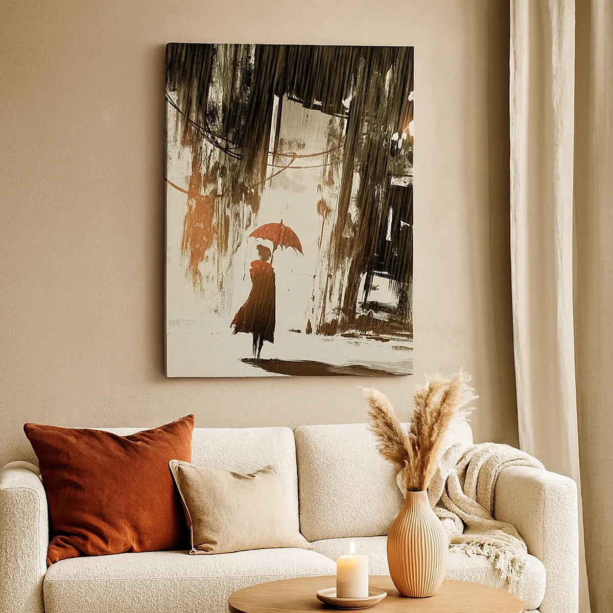 Quadro em tela - A poesia do guarda-chuva vermelho - 50x70 cm