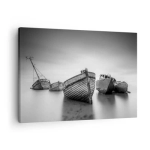 Quadro em tela - Barcos abandonados em águas calmas - 70x50cm - Apenas lembranças... - Decoração de parede moderna para a sala de estar e quarto ARTTOR