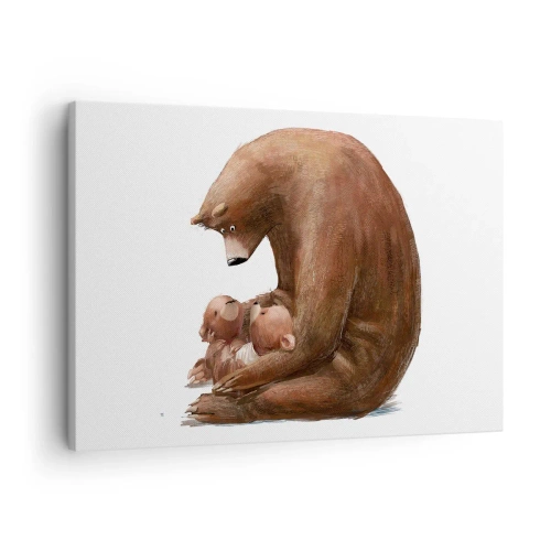 Quadro em tela - Uma mãe ursa com dois ursinhos nos braços - 70x50cm - Doces sonhos, crianças - Decoração de parede moderna para a sala de estar e quarto ARTTOR