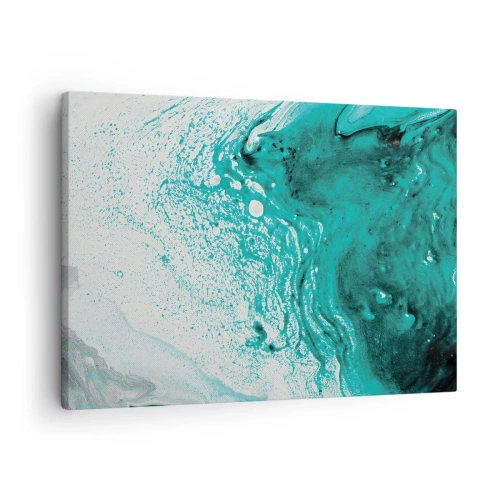 Quadro em tela - Composição abstrata em tons turquesa sobre fundo branco - 70x50cm - Derreter a branco e turquesa - Decoração de parede moderna para a sala de estar e quarto ARTTOR