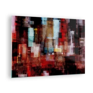 Quadro em vidro - Composição geométrica abstrata em tons de vermelho - 70x50cm - Uma grande confusão  - Decoração de parede moderna para a sala de estar e quarto ARTTOR