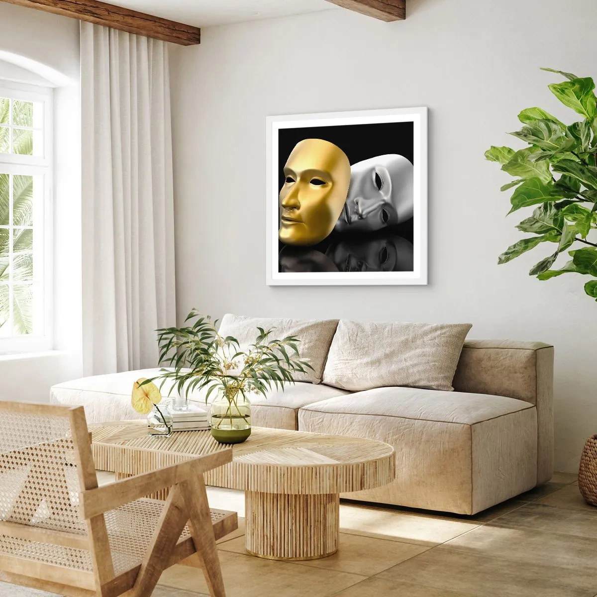 Pôster em moldura branca - A vida é um teatro - 30x30 cm