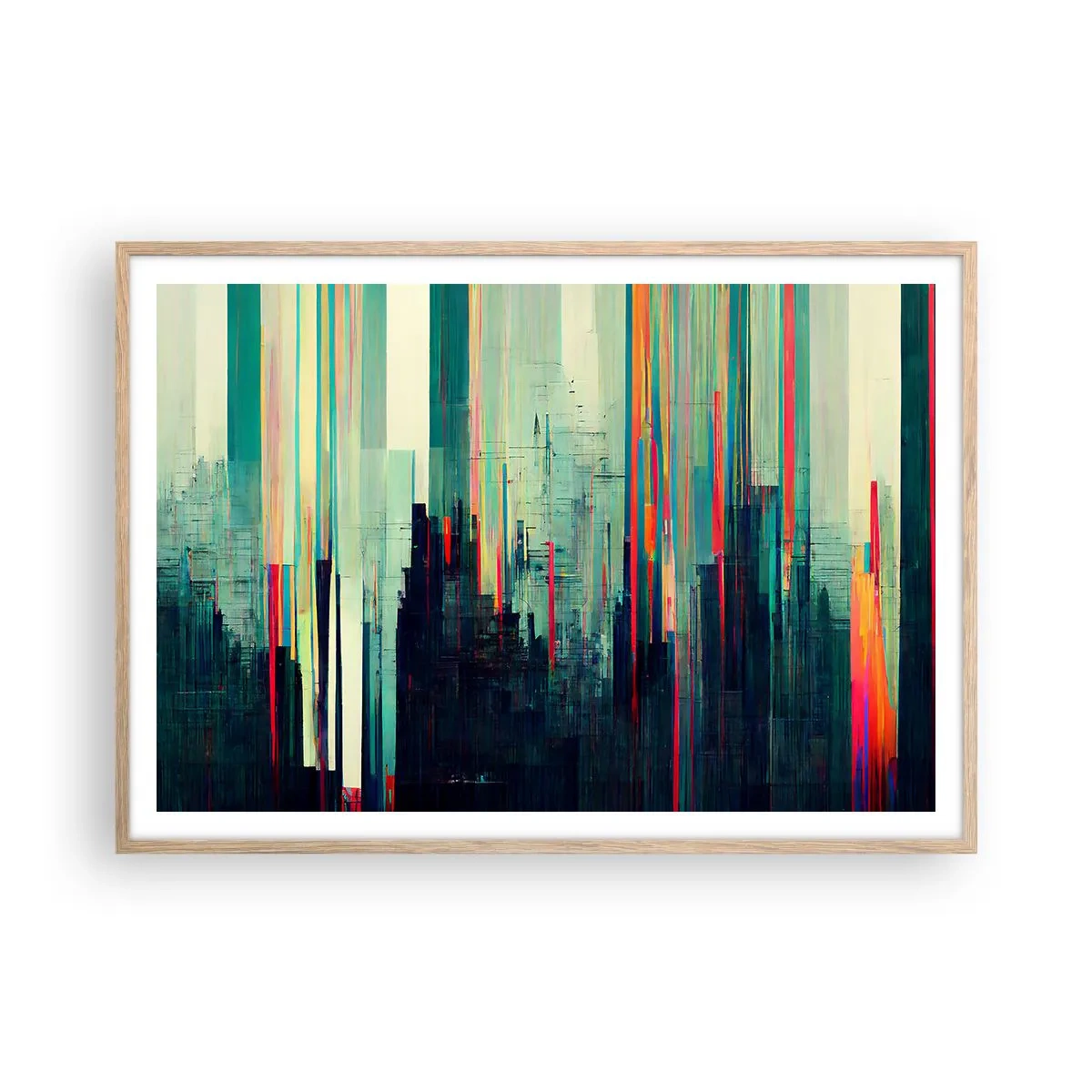 Pôster com moldura de carvalho claro - Cidade futurista - 100x70 cm