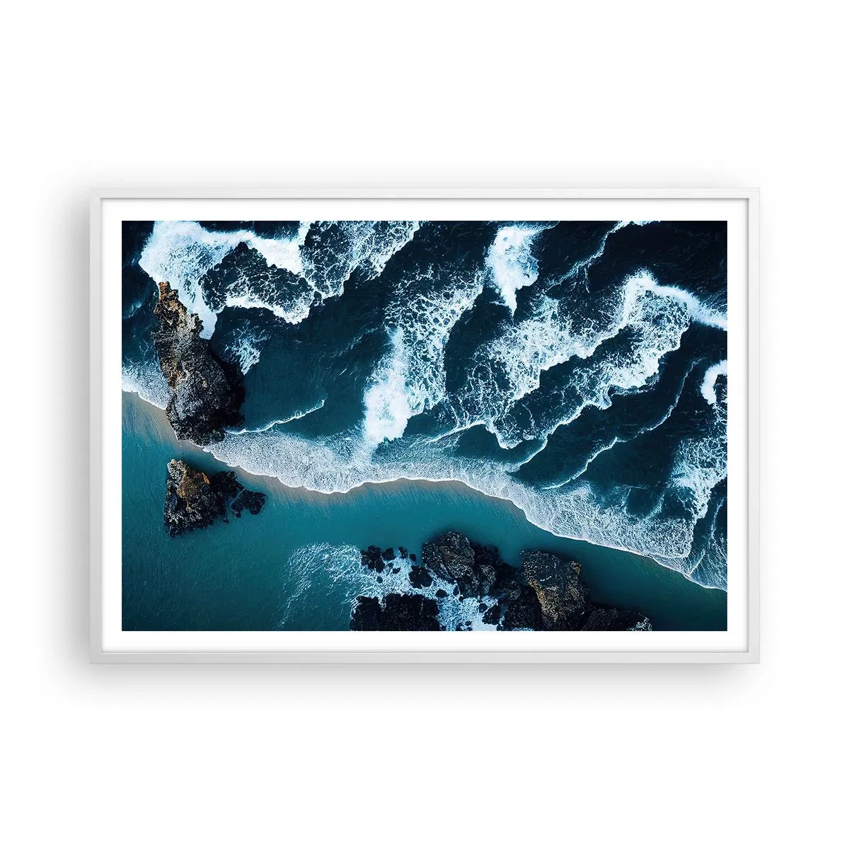 Pôster em moldura branca - Envolto em ondas - 100x70 cm
