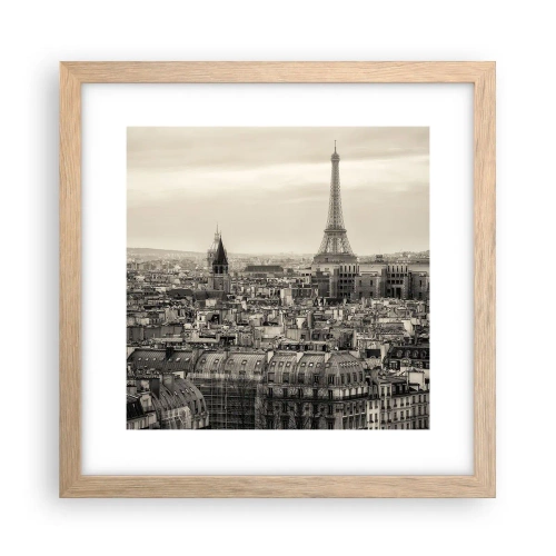 Pôster com moldura de carvalho claro - Sobre os telhados de Paris - 30x30 cm