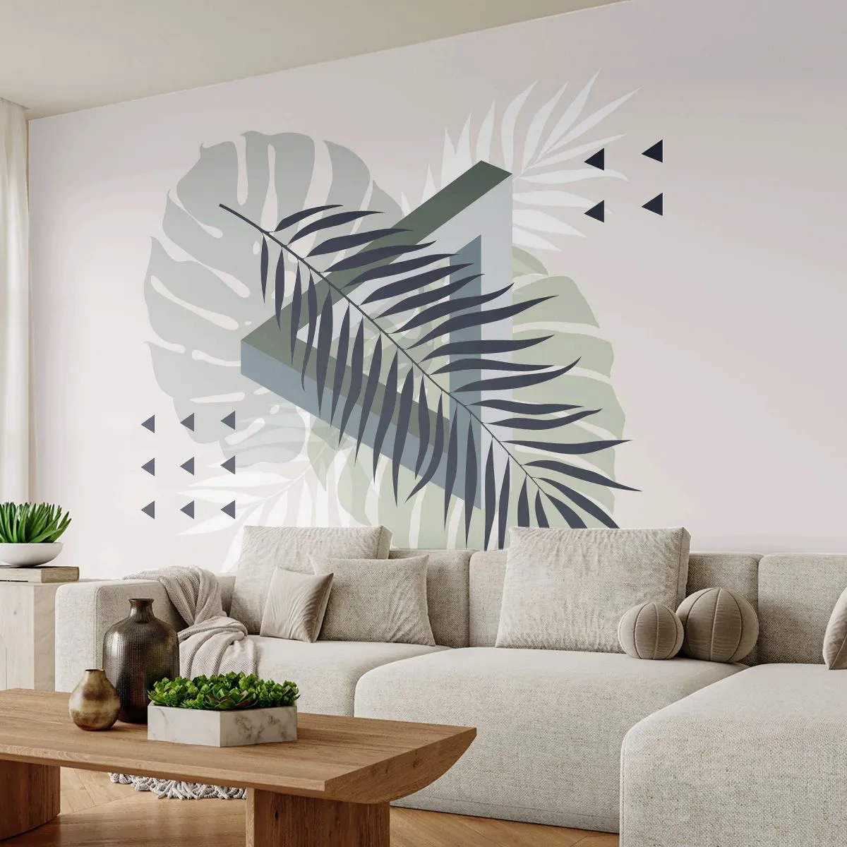 Papel de Parede Premium Canvas - Natureza e geometria – duas ordens? - Folha Monstra, Folha de palmeira, Gráficos - 250x175 cm