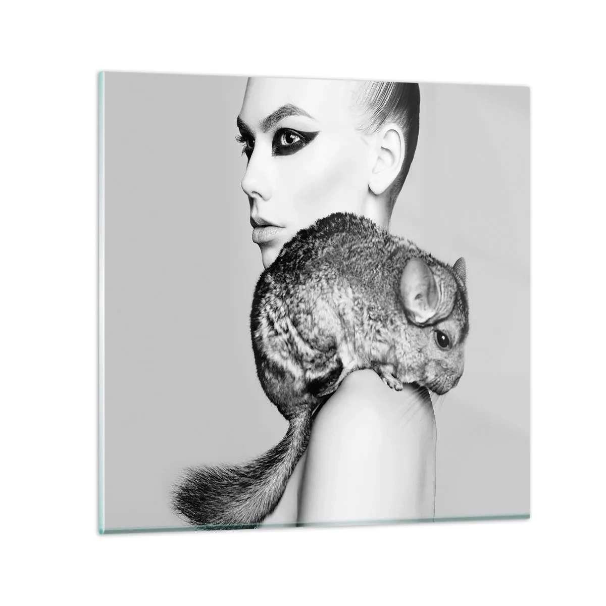 Quadro em vidro - A dama com a chinchila - 40x40 cm