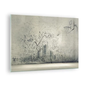 Quadro em vidro - Esboço gráfico com elementos comerciais e criativos - 70x50cm - Minha vida maravilhosa na cidade - Decoração de parede moderna para a sala de estar e quarto ARTTOR